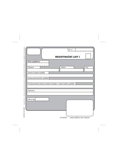 Registrační list 1/0 samopropisovací 50 sl/bal