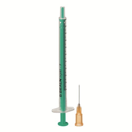 Balení tuberkulínových injekčních stříkaček s jehlou Injekt-F Duo 1 ml, 100 ks