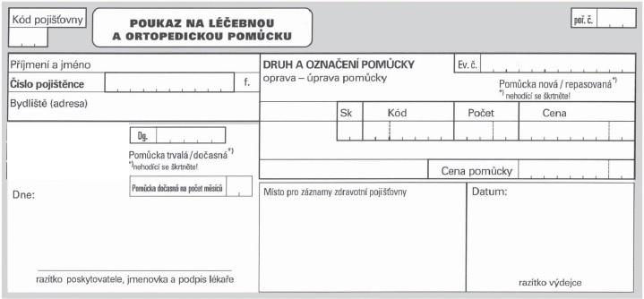 Poukaz na léčebnou a ortoped. pomůcku - volné pro tisk / 100 ks